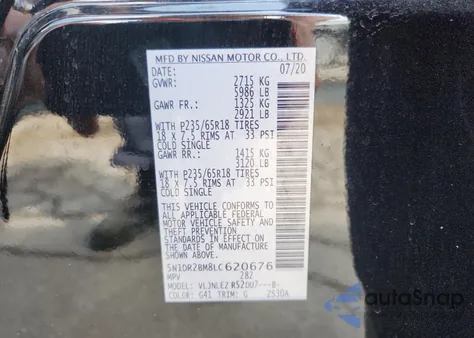 2020 Nissan Pathfinder Sv из США, поврежденный, VIN 5N1DR2BM8LC620676